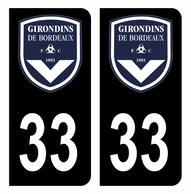 Autocollant Plaque d'immatriculation 33 Girondins de Bordeaux Noir