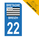 Autocollant Plaque d’immatriculation Moto Département 22 Breizh