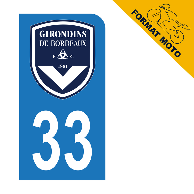 Autocollant Plaque d’immatriculation Moto 33 Girondins de Bordeaux